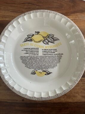 Lemon Meringue Ceramic Pie Dish - White & Yellow French Royal china